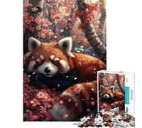 Puzzle de 1000 pièces pour Adolescents Panda Roux endormi Puzzle Sakura pour Adultes Jeu Familial pour améliorer la mémoire Activités Amusantes à la Maison (Dimensions 50x75cm)