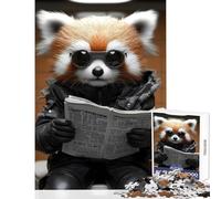 Puzzle de 1000 pièces pour Adolescents Panda Roux lisant Le Journal aux Toilettes Jeu Anti-Stress Cadeau d'anniversaire Jeu Familial liste de souhaits avec Le Père Noël Dimensions 38x26cm