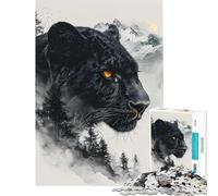 Puzzle de 1000 pièces pour Adolescents Panthère Double Exposition Activités Amusantes à la Maison Un Jouet à Faire soi-même œuvre d'art pour Les 14 Ans et Plus (38x52cm)