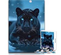 Puzzle de 1000 pièces pour Adolescents:Panthère Noire en Hiver, Yeux Bleus, Casse-tête, Jeu Familial, décoration, idée Cadeau Dimensions:38x26cm.
