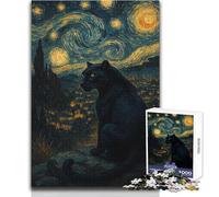 Puzzle de 1000 pièces pour Adolescents Panthère Noire sous Un Ciel étoilé, idéal pour Passer Le Temps en Famille, Cadeau Parfait (Taille 38x26cm)