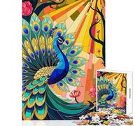 Puzzle de 1000 pièces pour Adolescents Paon à la Queue splendide Plumes en vitrail Jeu Amusant et Anti-Stress Jouet éducatif Renforce l'amour Entre Les Couples (38x52cm)