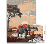Puzzle de 1000 pièces pour Adolescents,Parc National des éléphants d'Addo,Afrique du Sud Jeu intellectuel et de rapidité Cadeau d'anniversaire Dimensions : 50x75cm
