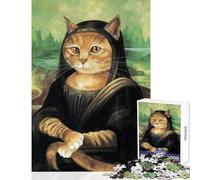 Puzzle de 1000 pièces pour Adolescents Parodie de la Joconde avec Un Chat Décoration Murale Cadeau d'anniversaire Jeu Relaxant Renforce l'amour de Couple Dimensions 38x52cm