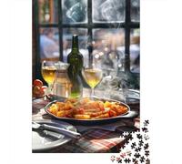 Puzzle De 1000 Pièces pour Adolescents Pasta with Wine and Olive Oil Puzzles pour Adultes Vacances À La Maison Tuer Le Temps Chaque Pièce Est Unique pour Les Jeux 52x38cm/1000pcs