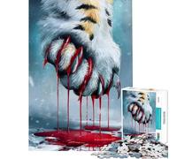 Puzzle de 1000 pièces pour Adolescents Patte de Tigre ensanglantée Art numérique Jeu éducatif pour améliorer la mémoire Cadeau d'anniversaire (Dimensions 50x75cm)