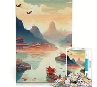 Puzzle de 1000 pièces pour Adolescents Paysage Chinois Vintage Jeu éducatif Cadeau d'anniversaire Collection d'artistes Beaux-Arts 38x52cm