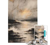 Puzzle de 1000 pièces pour Adolescents Paysage côtier Kintsugi doré Activités Amusantes à la Maison améliore la mémoire Jeux en Famille Convient aux 14 Ans et Plus (38x52cm)