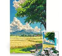 Puzzle de 1000 pièces pour Adolescents, Paysage d'anime avec Champ et Banc, Jeux relaxants, Analyse et logique, améliore l'amour Entre Les Couples 38x26cm