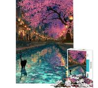Puzzle de 1000 pièces pour Adolescents Paysage d'anime avec Chat Noir Puzzle de Rue de Tokyo pour Adultes Jeux Amusants Qui améliorent la mémoire Cadeaux Uniques d'anniversaire et de Noël (38x26cm)