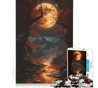 Puzzle de 1000 pièces pour Adolescents Paysage d'automne en Pixel Art avec Lune Jeu Impossible Interaction Parent-Enfant Cadeau de Noël ou d'anniversaire 38x26cm