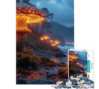 Puzzle de 1000 pièces pour Adolescents Paysage de Champignons phosphorescents au crépuscule Puzzle pour Adultes Jeux en Famille améliore la mémoire Cadeau d'anniversaire Unique (Taille 38x26cm)