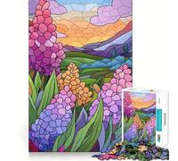 Puzzle de 1000 pièces pour Adolescents Paysage de Coucher de Soleil en vitrail Jeu d'adresse et de réflexion Amusant Loisirs Décoration de Noël pour la Maison (38x26cm)