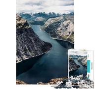 Puzzle de 1000 pièces pour Adolescents Paysage de Fjord de Montagne et de lac Activités Amusantes à la Maison améliore la mémoire Jeux en Famille Convient aux 14 Ans et Plus (50x75cm)