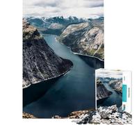 Puzzle de 1000 pièces pour Adolescents Paysage de Fjord de Montagne et de lac Activités ludiques à la Maison Améliore la mémoire Jeux en Famille Convient aux 14 Ans et Plus (38x26cm)