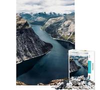 Puzzle de 1000 pièces pour Adolescents Paysage de Fjord de Montagne et de lac défi à relever décoration Parfaite Jeux relaxants pour Les 14 Ans et Plus (38x52cm)
