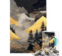 Puzzle de 1000 pièces pour Adolescents Paysage de Montagne dorée avec Arbres Puzzle pour Adultes Jouet à Monter soi-même Une œuvre d'art Cadeau Unique pour Un Anniversaire ou Noël (Taille 50x75cm)