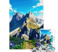 Puzzle de 1000 pièces pour Adolescents Paysage de Montagne majestueux avec Chemin Fleuri Un défi à relever Une décoration Parfaite Un Jeu Relaxant pour Les 14 Ans et Plus (38x26cm)