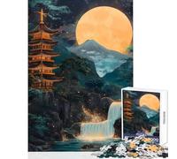 Puzzle de 1000 pièces pour Adolescents Paysage de pagode Japonaise et du Mont Fuji décoration Murale Cadeau d'anniversaire découpe de précision (38x26cm)