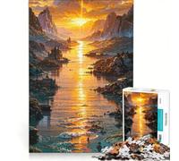 Puzzle de 1000 pièces pour Adolescents, Paysage de rivière dorée avec châteaux, Jeux éducatifs, décoration Murale, avec Poster Assorti et fiche de Questions-réponses 50x75cm