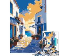 Puzzle de 1000 pièces pour Adolescents Paysage de Rue d'une île Grecque Jeu Familial Stimulant l'intelligence et Le Cerveau Jouet addictif Cadeau Artistique Activités familiales (Dimensions 38x26cm)