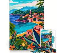 Puzzle de 1000 pièces pour Adolescents,Paysage de Village côtier Italien,découpe Fine,Jeu de réflexion,Cadeau,détente et Divertissement pour Un Anniversaire (38x52cm)