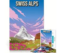 Puzzle de 1000 pièces pour adolescents, paysage des Alpes suisses en pixel art, affiche de loisirs créatifs, jeu cognitif amusant, jeu pour passer le temps, décoration de Noël pour la maison (38x26cm)