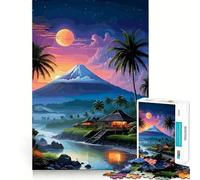 Puzzle de 1000 pièces pour Adolescents, Paysage d'île Tropicale avec Montagne et Lune, Jeu d'assemblage précis, défi Mental, Jouet pour se détendre et s'amuser, scène de Noël (38x26cm)