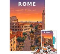 Puzzle de 1000 pièces pour Adolescents Paysage d'Italie Vintage rétro Coucher de Soleil sur la Rome éternelle Puzzle pour Adultes Jeux en Famille améliore la mémoire Cadeau d'anniversaire Unique