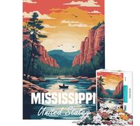 Puzzle de 1000 pièces pour Adolescents Paysage du fleuve Mississippi Affiche pour Jeu éducatif défi Jouet Jeux familiaux Course de Vitesse Manuelle Cadeau d'anniversaire (Taille 38x52cm)