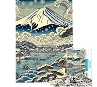 Puzzle de 1000 pièces pour Adolescents Paysage enneigé du Mont Fuji Style Ukiyo-E Jeu Manuel pour Adultes idéal pour se détendre à la Maison Cadeau de Noël ou d'anniversaire (38x26cm)