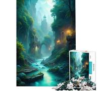 Puzzle de 1000 pièces pour Adolescents Paysage fluvial Mystique avec Architecture Ancienne Jouet éducatif Jeu Familial décoration Murale Cadeau pour Femmes et Hommes (Taille 50x75cm)