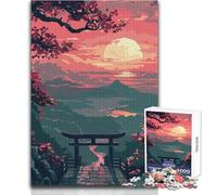 Puzzle de 1000 pièces pour Adolescents - Paysage Japonais au Coucher du Soleil - Pixel Art - Un Passe-Temps paisible et satisfaisant - Assemblage Parfait - Découpe de précision - Dimensions:38x26cm