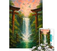 Puzzle de 1000 pièces pour Adolescents Paysage Japonais avec Cascade et Torii Jeu Relaxant Amusant et Humoristique pour Un Anniversaire ou Noël (Dimensions 50x75cm)