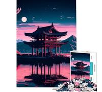 Puzzle de 1000 pièces pour Adolescents Paysage Japonais Lune Difficile et Stimulant Une œuvre d'art Jeu Amusant Convient aux Personnes de 14 Ans et Plus 38x52cm