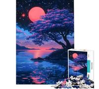 Puzzle de 1000 pièces pour Adolescents Paysage lacustre onirique avec Cerisier en Fleurs thème Spatial Japonais défi à relever Jeu éducatif Familial à partir de 14 Ans (38x52cm)