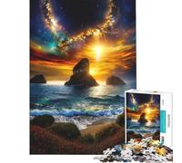 Puzzle de 1000 pièces pour Adolescents Paysage Marin au Coucher du Soleil avec Galaxie Puzzle pour Adultes Jeu Manuel Passe-Temps idéal Pendant Les Vacances à la Maison (Taille 50x75cm)