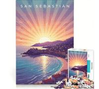 Puzzle de 1000 pièces pour Adolescents Paysage Urbain côtier de San Sebastián au Coucher du Soleil Jeux de détente décompression intellectuelle Cadeau d'anniversaire Unique 50x75cm