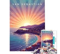 Puzzle de 1000 pièces pour Adolescents Paysage Urbain côtier de San Sebastián au Coucher du Soleil Puzzle de 1000 pièces Décoration intérieure Jeu Stimulant Cadeau (38x52cm)