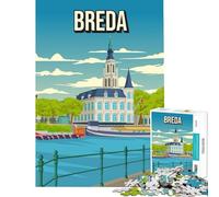 Puzzle de 1000 pièces pour Adolescents Paysage Urbain de Breda Affiche de Voyage Jeu Manuel Apprentissage Jouets éducatifs Cadeaux de Noël Secret Passe-Temps à la Maison (Dimensions 38x26cm)