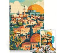 Puzzle de 1000 pièces pour Adolescents Paysage Urbain de Jérusalem Jeu Impossible Interaction Parent-Enfant Cadeau de Noël ou d'anniversaire 38x26cm
