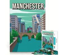 Puzzle de 1000 pièces pour Adolescents Paysage Urbain de Manchester Art du Voyage Design Finement découpé Jeu de réflexion Cadeau Temps Lent et Amusant Idéal pour Un Anniversaire (50x75cm)