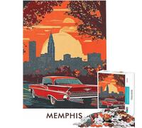 Puzzle de 1000 pièces pour Adolescents Paysage Urbain de Memphis avec Voiture Classique Jeu de réflexion pour Adultes découpe de précision Difficile et Stimulant (Taille 38x26cm)