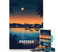 Puzzle de 1000 pièces pour Adolescents Paysage Urbain de Pattaya,Thaïlande,la Nuit Découpe Lisse Jeu d'exercice cérébral Activité de détente et d'anniversaire (50x75cm)