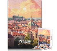 Puzzle de 1000 pièces pour Adolescents - Paysage Urbain de Prague au Coucher du Soleil - Jeu Unique et Stimulant - Anti-Stress pour Un échange de Cadeaux - Dimensions 38x52cm