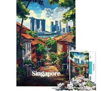Puzzle de 1000 pièces pour Adolescents Paysage Urbain de Singapour Jeu intellectuel et Relaxant idéal pour Les Couples Cadeau Amusant (Taille 38x52cm)