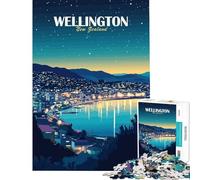 Puzzle de 1000 pièces pour Adolescents Paysage Urbain de Wellington Nouvelle-Zélande la Nuit Jeu Amusant et addictif pour cultiver la Patience pour Femmes et Hommes Amusant et