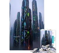 Puzzle de 1000 pièces pour Adolescents Paysage Urbain futuriste avec Tours Lumineuses défi Difficile à relever Jouet à Monter soi-même à partir de 14 Ans (38x52cm)