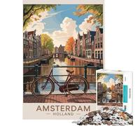 Puzzle de 1000 pièces pour Adolescents Paysage Urbain scène de Canal à Amsterdam Difficile et Stimulant décoration d'intérieur Jouet Anti-Stress Convient aux 14 Ans et Plus (38x26cm)