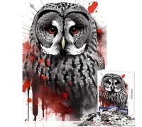 Puzzle de 1000 pièces pour Adolescents Peinture de Hibou Grand-duc Décoration intérieure Jouet Idée Cadeau Jeu de Manipulation Liste de souhaits avec Le Père Noël Dimensions 38x26cm